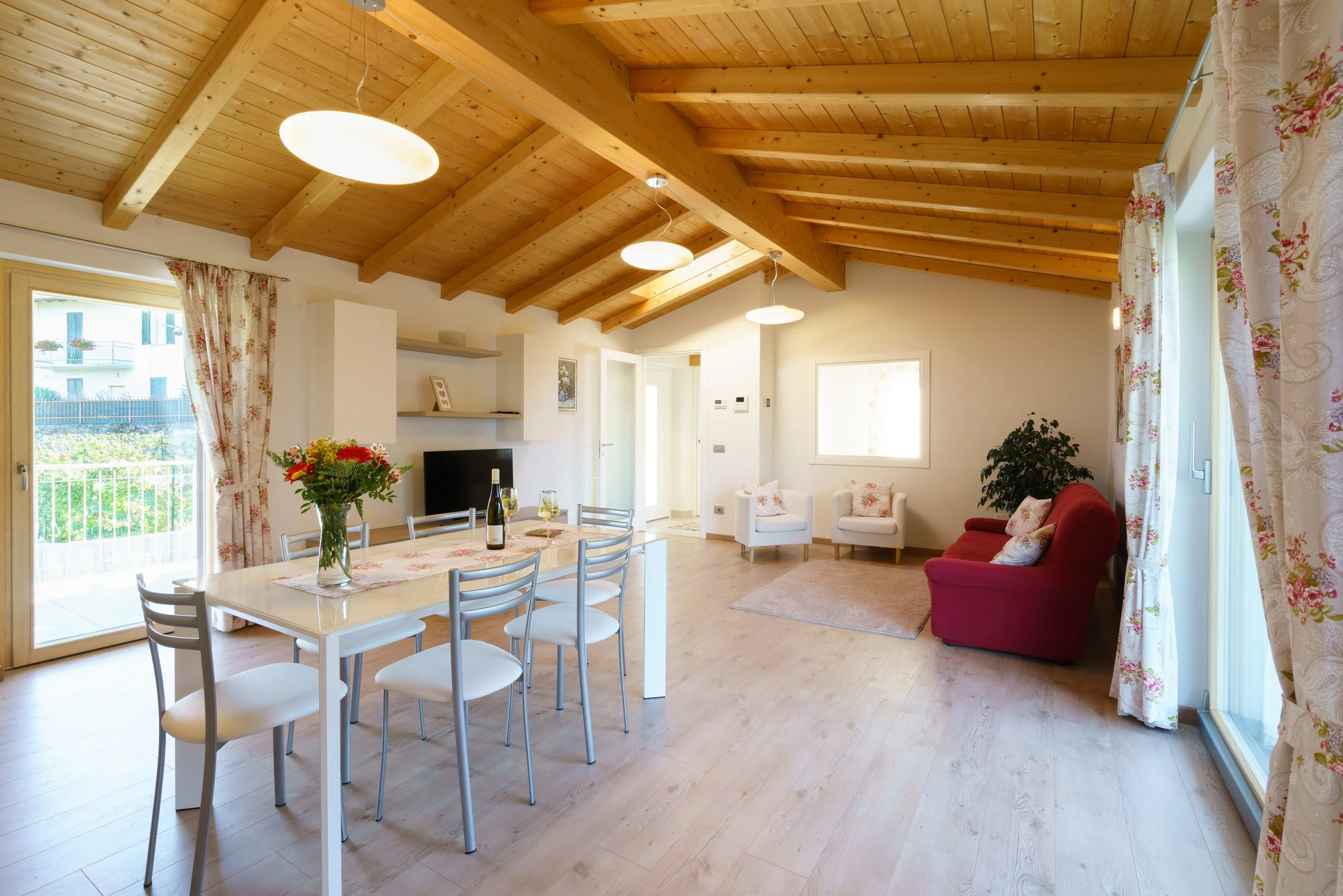 The first-floor living area with lake views